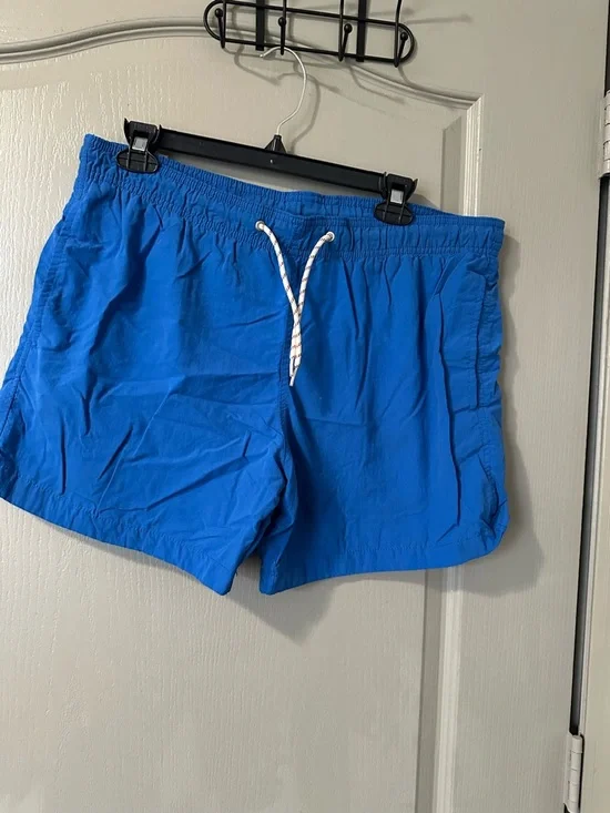 Bright Blue Drawstring Swim Shorts HM Men M Short Trunks Casual Summer Plain - Picture 1 of 3